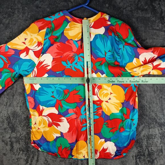 Jimmy Garcia Floral Blouse Women Large Red Swing Flowy - Picture 4 of 10